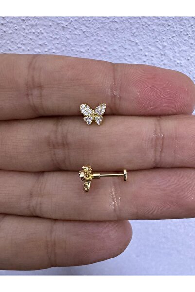 Arescollection arkası düz önden takmalı kelebek tragus helix lobe conch uyumlu 1 adet piercing