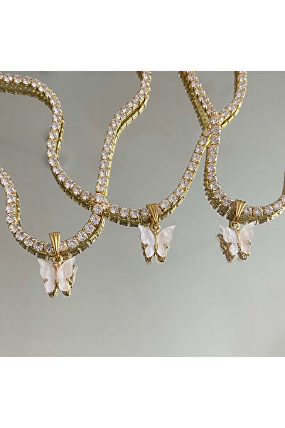 Kmod Life قلادة من حجر الزركون على شكل فراشة من الفولاذ المقاوم للصدأ