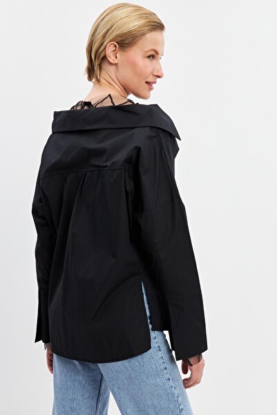 Setre Μαύρο μακρυμάνικο πουκάμισο Basic με λεπτομέρεια στον ώμο