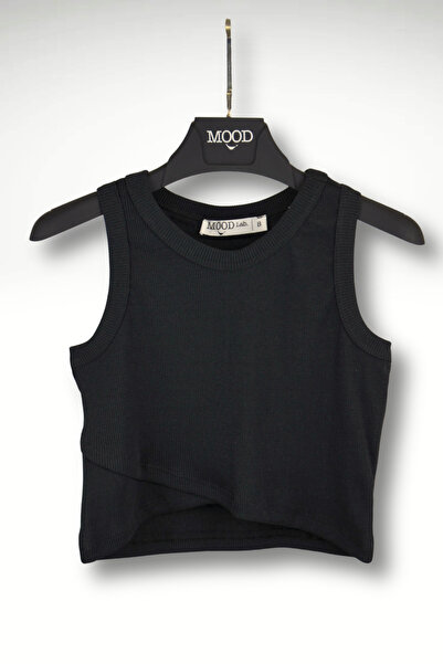 Mood Lab Μαύρο αμάνικο Crop μπλουζάκι με λεπτομέρεια με διπλό στήθος