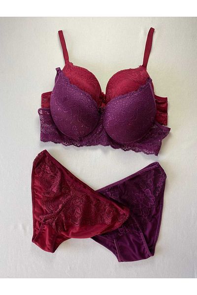 FNC design Women's Padded Supported Underwire (Wired) Lace Bra Set