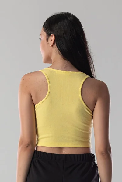 Mood Lab Halter Neck Tank Crop Slogan Printed Cotton Ribbed Knitted Camisole Lycra Top