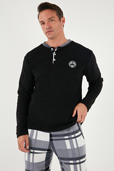 Buratti Σετ πιτζάμες χειμερινής φλις με καρό κανονική εφαρμογή με κουμπιά Crew Neck Ανδρικό ΣΕΤ ΠΙΤΖΑΜΑ 609