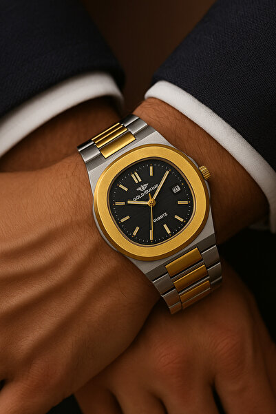 Gold Power Model Luxury Steel Men's Wrist Watch with Calendar