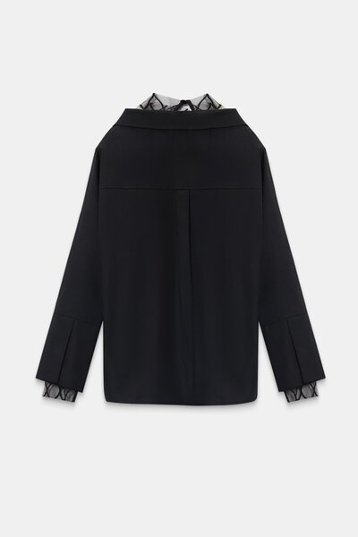 Setre Siyah Omuzlardan Detaylı Uzun Kollu Basic Gömlek