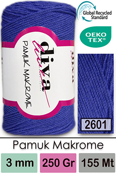 Diva İplik Diva Pamuk Makrame 2601 Kobalt plava Plava