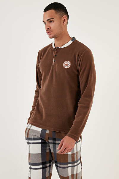 Buratti Регулярна кройка, велосипедна яка, зимна мека пижама от полар за мъже ПИЖАМА 6096