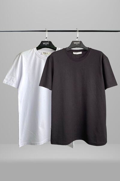 Mood Lab Tricou de bază simplu, alb, negru, unisex, 2 piese, 100% bumbac