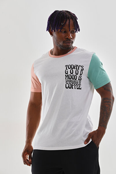 Mood Lab Unisex πολύχρωμο κοντομάνικο λευκό μπλουζάκι με σλόγκαν με στάμπα