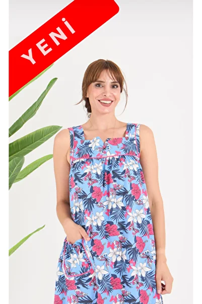 AYSUN TEKSTİL Wide Cut New Pattern Pocketed Suspender Dress in Quality Cotton Fabric