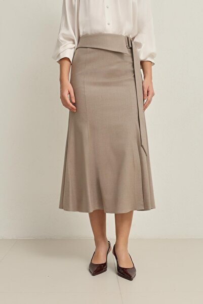 Setre Fusta midi cu talie bej cu croiala confortabila