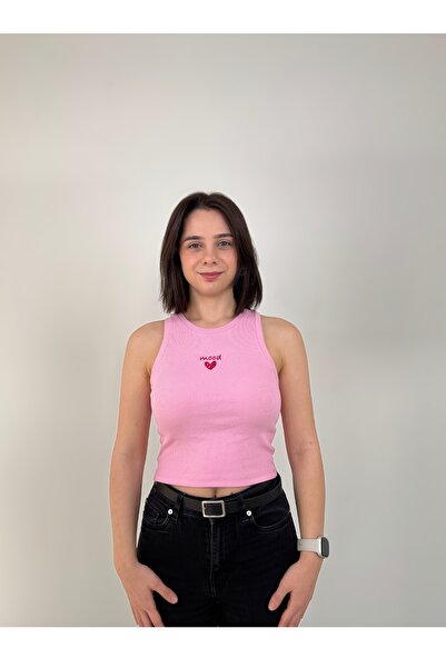 Mood Lab Kadın Kalp Baskılı Vücuda Oturan Pamuklu Atlet