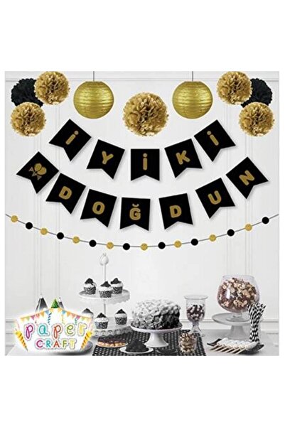 Deniz Party Store Χαρτοσφραγίδα με χρυσό σε μαύρο γράμμα Καλή ημέρα γενεθλίων