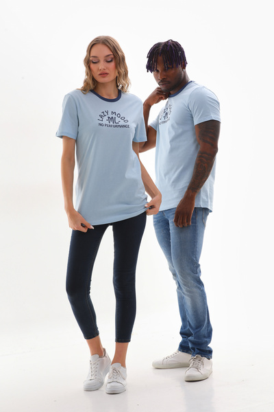 Mood Lab Women's Crew Neck Slogan Printed Contrast Piping T-shirt