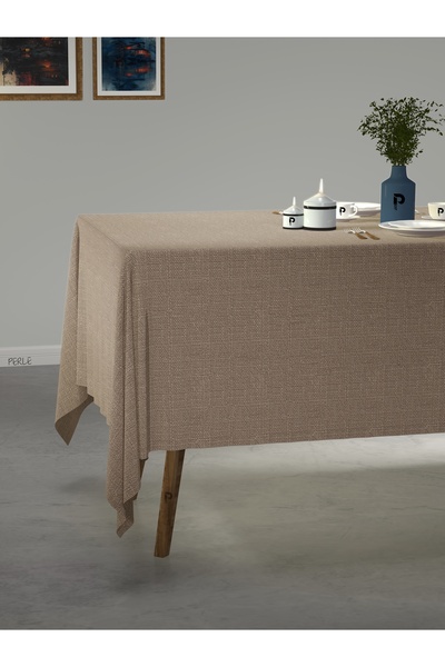 Perle Beige Linen Textured Tablecloth