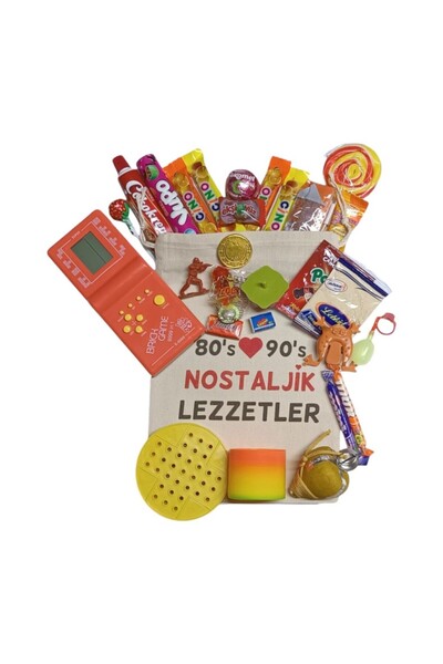 Nostaljik Lezzetler Kese Kırmızı Tetrisli Nostaljik Hediye Paketi 80'ler 90'lar