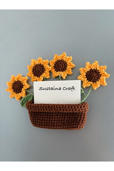 Sustaina Craft El Yapımı Örgü Çiçek Saksı Magnet – Ayçiçeği Modelleri