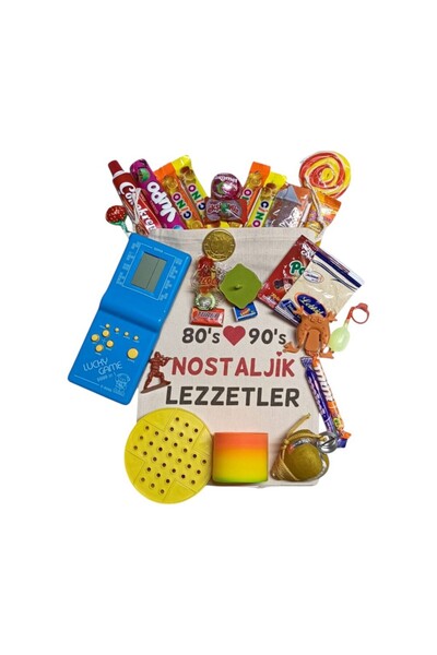 Nostaljik Lezzetler Kese Mavi Tetrisli Nostaljik Hediye Paketi 80'ler 90'lar