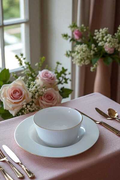 IKEA OFANTLIGT 12 Parça Porselen Yaldızlı Yemek Takımı