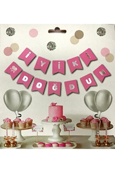 Deniz Party Store Pink Happy Birthday - Ασημένια αλουμινόχαρτα