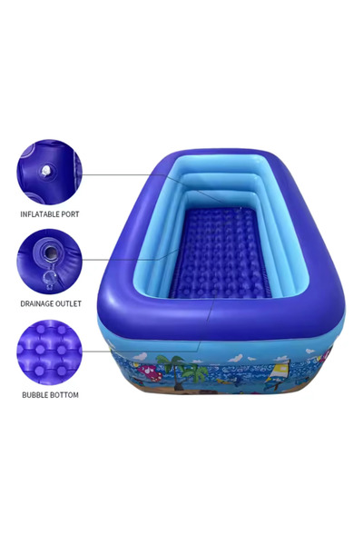 Blasko Family Fun Rectangular Inflatable Pool 180x140x56 cm – Marine Theme, Soft Floor