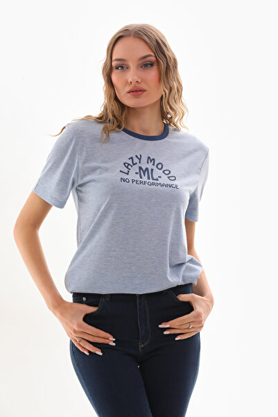 Mood Lab Γυναικείο T-shirt Crew Neck Slogan με στάμπα αντίθεσης