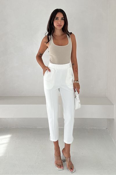 EGHO High Waist Leg Slit Ribbed Stitching Neoprene Look Scuba Women's Pants