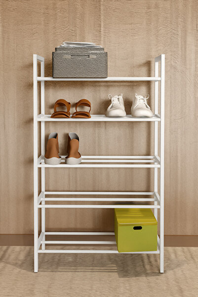 WANDOO 5 Raflı Metal Ayakkabılık 60x102x24 cm Portatif Ayakkabı Düzenleyici, Çok Katlı Ayakkabı Rafı Beyaz