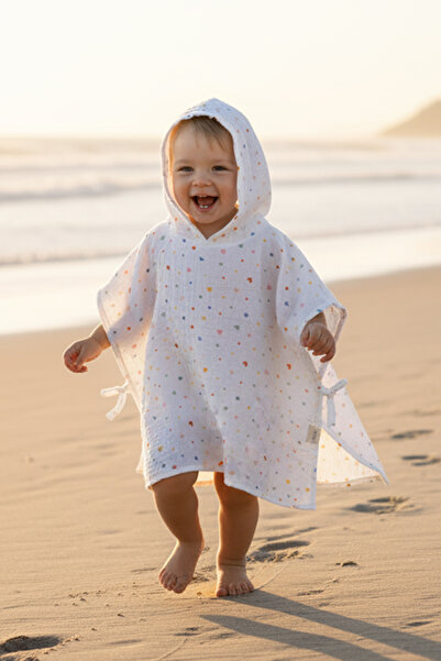 Kanz Baby 100% Cotton Muslin Hooded Poncho - Love