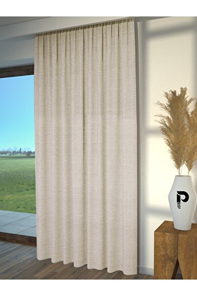 Perle Ecru Linen Textured Background Curtain - Extraphore Drawstring