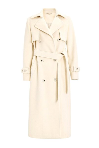 Olcay Double Breasted Coat with Cape Detail Ecru 3091