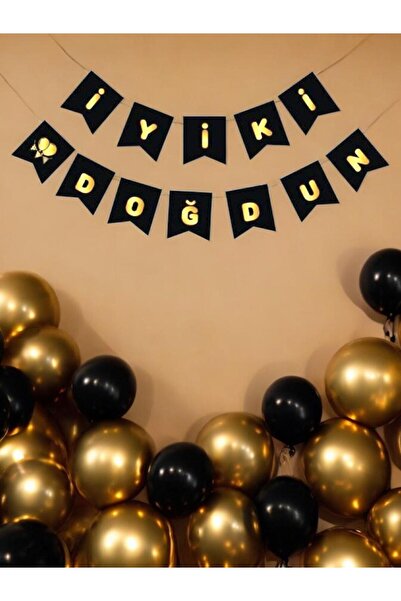 Deniz Party Store Χαρτοσφραγίδα με χρυσό σε μαύρο γράμμα Καλή ημέρα γενεθλίων