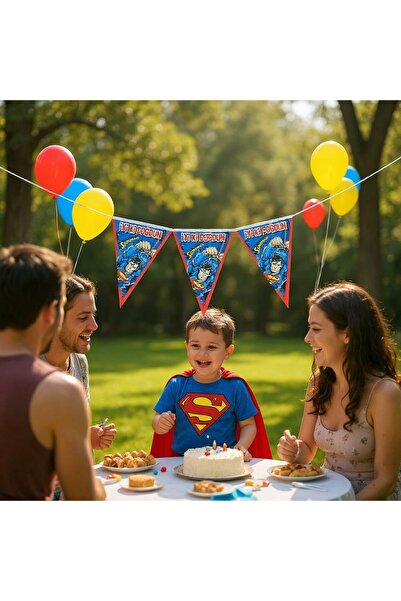 Cadde Süs Superman Temalı Flama Doğum Günü Yazısı Bayrak