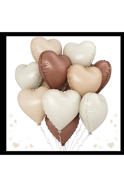 Deniz Party Store Retro Deniz Kumu Karamel Koyu Krem Bej   3 Lü Folyo KALP   Balon Set