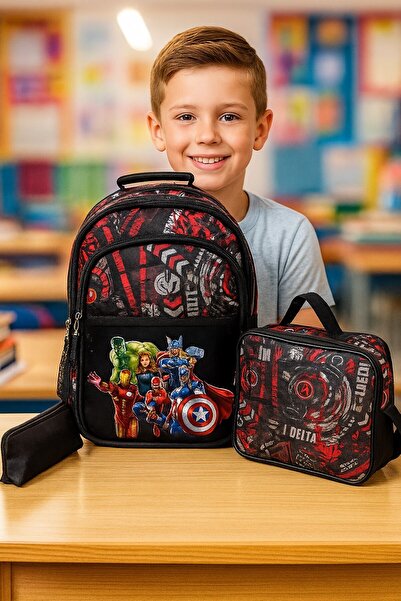 NewBag حقيبة ظهر للأولاد من هيروينز للمدرسة الابتدائية - مجموعة من 3 قطع