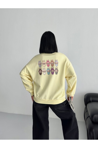 moda paketi Crew Neck Front Printed Oversize 2 Thread Sweatshirt