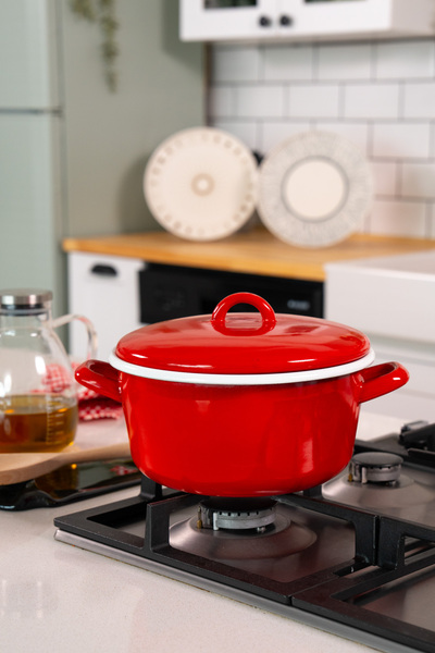 EBUTAY La Vita Rossa Vintage Enamel Red Pot with Lid |   Ebutay