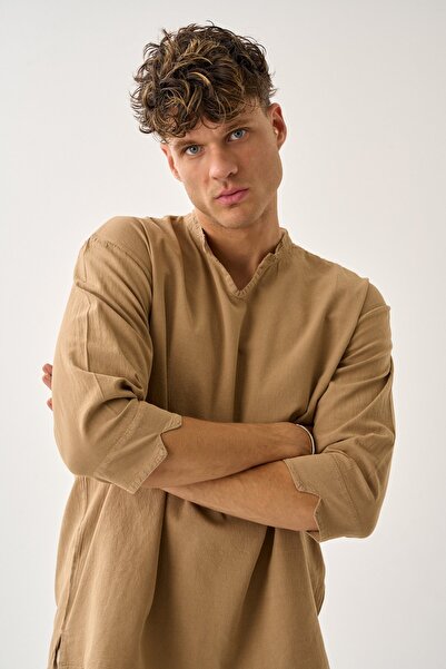 Dechers Ανδρικό πουκάμισο Fakir με λαιμόκοψη V με άνετο 100% βαμβακερό πουκάμισο E211