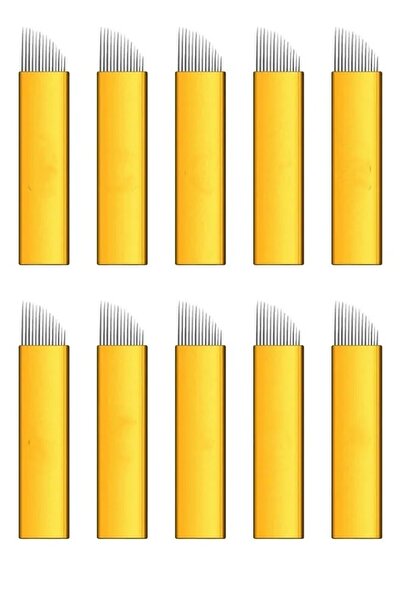 BUĞLEM 10 adet Microblading 12 pin Kalıcı Makyaj Iğnesi 12 Pin Sarı Kaş Dövme Iğne Mikroblading Iğnesi