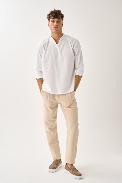 Dechers Ανδρικό πουκάμισο Fakir με λαιμόκοψη V με άνετο 100% βαμβακερό πουκάμισο E211