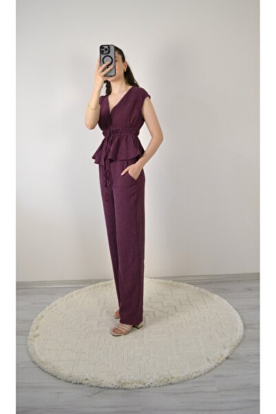 MİNNOŞŞ Women's Waist Gathered and Lace Detailed Trousers Blouse Double Set