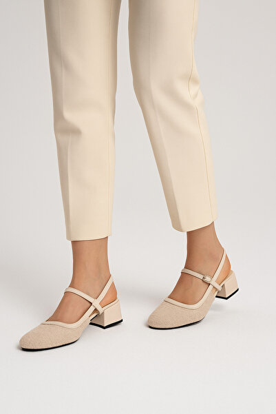 adelix Women's Textured Mary Jane Slingback Strap Stiletto Beige