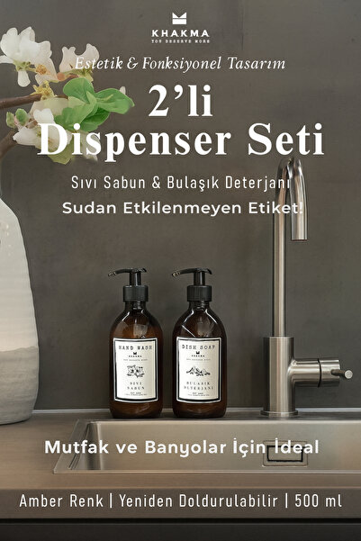 KHAKMA 2'li Sıvı Sabun Bulaşık Deterjanı Şişesi Queen Sabunluk 500ml Bb Hd