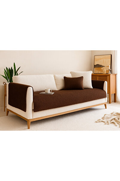 MER HOME Teddy Kıvırck  Peluş Üç Kişilik Koltuk İçin ( 1adet ) Sadece Oturma Alanı Örtü  80*190cm Ölçü(Kahve)