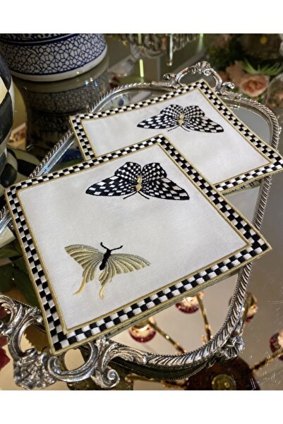 NURHAN HOME COLLECTION Kelebek Desenli Nakışlı Kokteyl Sunum Peçetesi