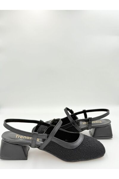 adelix Women's Textured Mary Jane Slingback Strap Stiletto Black