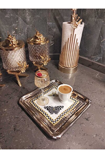 NURHAN HOME COLLECTION منديل عرض الكوكتيل المطرز بنمط الفراشة