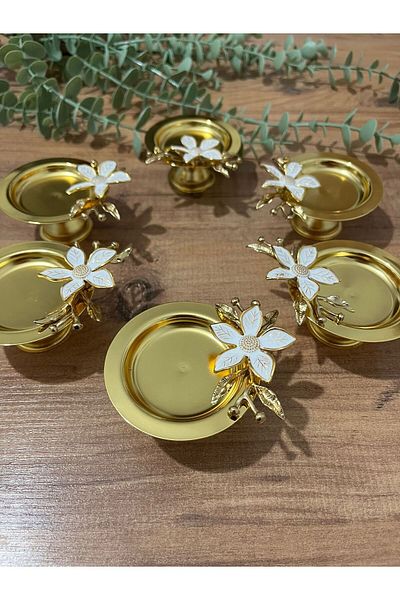 Maglor Lux Gold 6 Pieces of Turkish Delight Bowl, Sugar Bowl, Macaron Holder, Presentation Bowl with Daisy Accessories