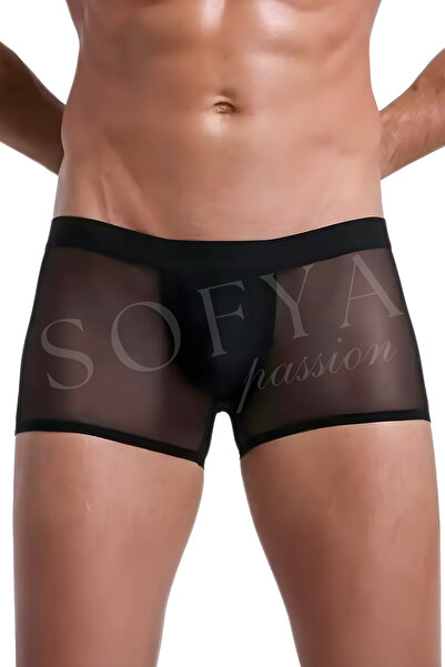 Sofya Passion Μαύρο διαφανές ανδρικό φανταχτερό μπόξερ – εσώρουχα, αναπνεύσιμο, άνετο