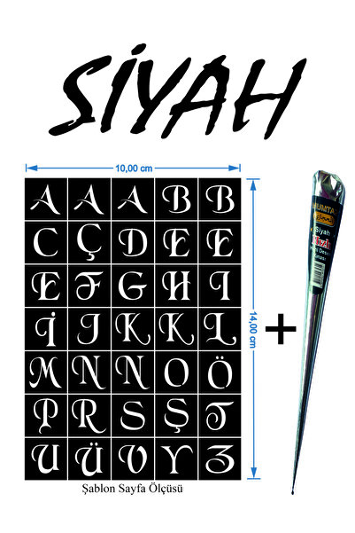 EYMEN ÇARŞI /Kına Kalıbı ve Kına/35 Harf Kına Şablonu ve Siyah Hint Kınası/Ge...